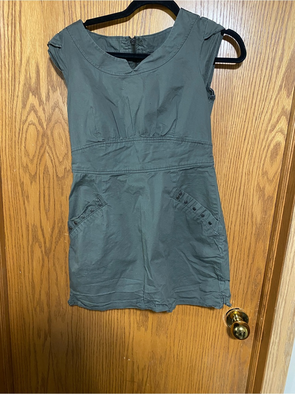 Sleeveless Olive Green Cotton Casual Dress
